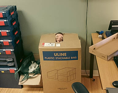 Shipping Steve in box for it service co in vt