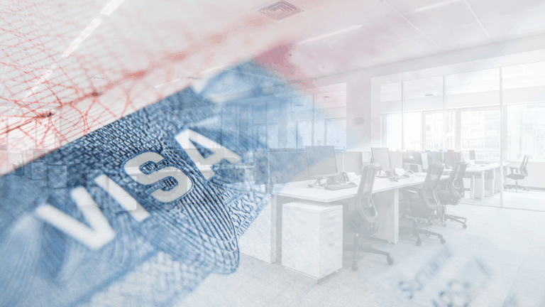 the word VISA overlayed on the image of an empty IT support office